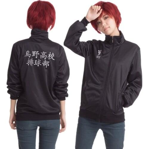 Japan Anime Haikyuu Cosplay Costume Karasuno High School Volleyball Club Jacket men women Unisex Perucas Black Sportswear S-2XL