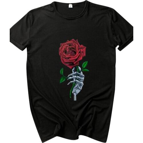 Skull Hand Red Rose Print T Shirt Women Short Sleeve O Neck Loose Tshirt Summer Women Causal Tee Shirt Tops Camisetas Mujer