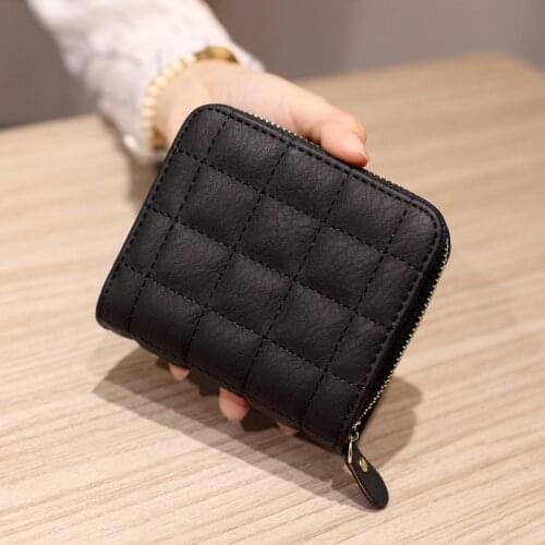 Women Short Wallet Zipper New 2021 Fashion Female Coin Purses Card Holder Multicolor Clutch Bag Square Soft Lattice Money Clip