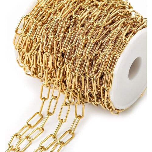 1Meter 7mm Width Stainless Steel Gold Tone Rolo Cable Hip-hop Punk Link Chain for Jewelry Making Supplies Wholesale Lots Bulk