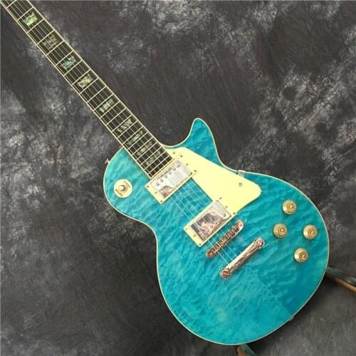 2021 classic LP electric guitar guitar abalone color inlaid, quilted maple top blue color free shipping