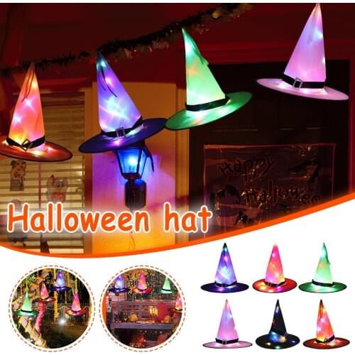 2021 Halloween Hats Hot Halloween Party Decoration Props Funny LED Glowing Witch Hat Magician Kids Boys Girls Holiday Gift