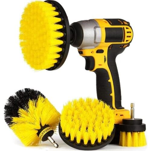 3Pieces Electric Scrubber Brush Drill Brush Kit Plastic Round Cleaning Brush For Carpet Glass Car Tires Nylon Brushes 2/3.5/4