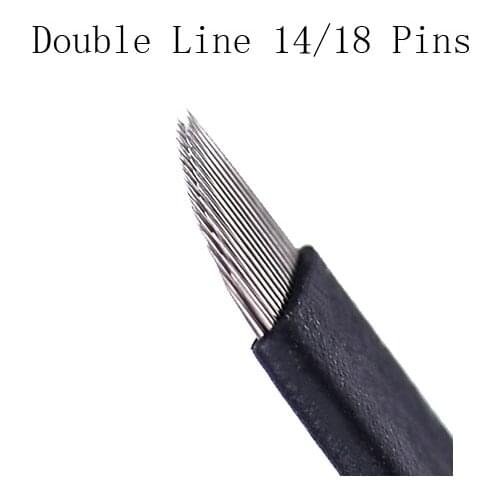 30 Pcs Dougle Line 14 Pins Black Bevel Microblading Blade Permanent Makeup Manual Eyebrow Tattoo Needle