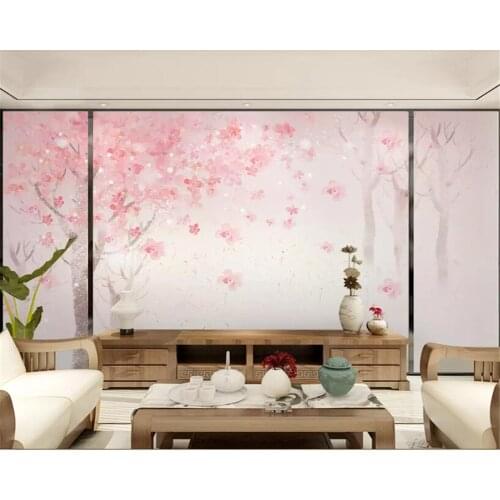 Beibehang 3d wallpaper mural Hand painted watercolor romantic cherry tree children room background wall pink tree 3d wallpaper