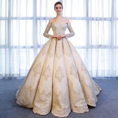 9027 vestidos de novia 2020 champagne wedding dress long sleeve vestidos baratos ali china sukienka na wesele dla gościa lace