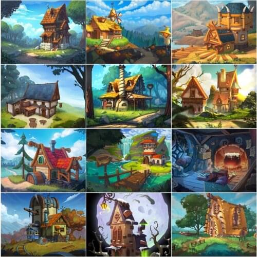 5D Diy Diamond Painting Cartoon Anime Landscape Forest House Pictures of Rhinestone Embroidery Cross Stitch Kits Gift Home Decor