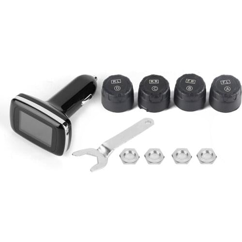 Car TPMS Tire Pressure Monitoring System Cigarette Lighter With 4 External Sensors Automatic Tire Pressure Alarm System
