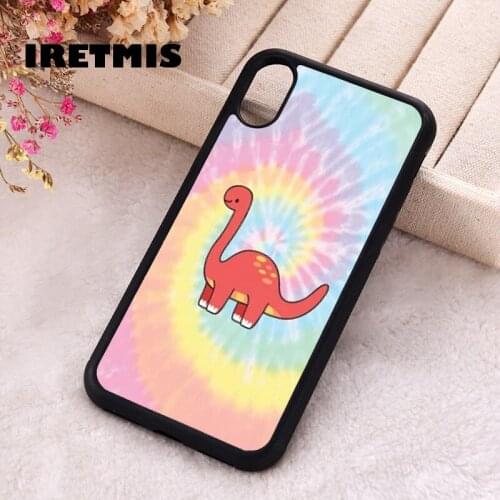 Iretmis 5 5S SE 2020 Phone Cover Case for iPhone 6 6S 7 8 Plus X Xs XR 11 12 Mini Pro Max Silicone TPU Dino Tie Dye Rainbow