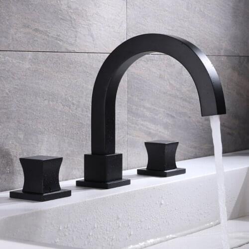 Black Bathroom Basin Faucet Hot Cold Water Faucet Three Holes Two Handle Mixer Tap Deck Mount Wash Tub Sink Faucet