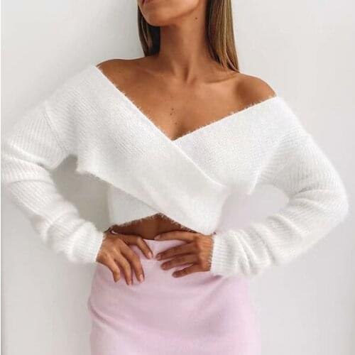 Csmdtyjl One Shoulder Long Sleeve Knitted Women Sweater Top Softly Mohair Pullovers Streetwear Casual Autumn Winter Jumpers 2020
