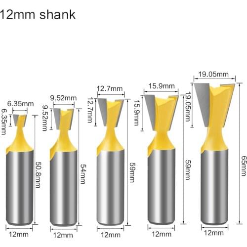 1Pcs 12mm Shank Dovetail Joint Router Bits Woodworking Engraving Bit Alloy Head Milling Cutter for Wood Dovetail Slot