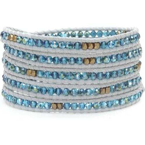 Faceted Blue Crystal Wrap Bracelets Multi Layered Beaded Bracelet Best Friend Friendship Gift October Birthstone Female Jewelry