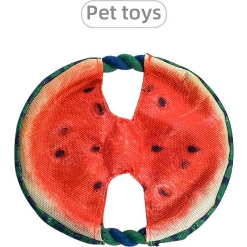 Pet toy dog simulation fruit watermelon shape Flying saucer throwing toy with cotton rope,Q362