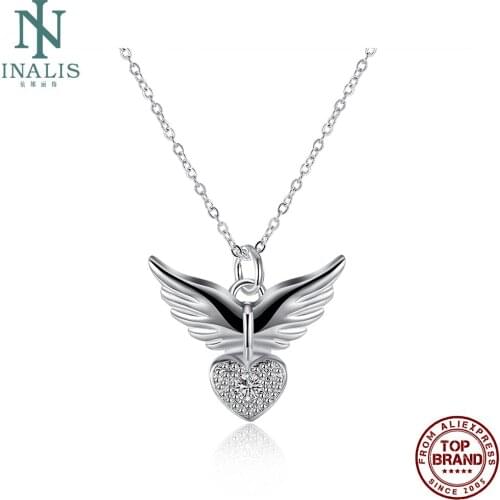 INALIS Women Necklace Creative Heart Shaped Wing Pendant Necklace Inlay Cubic Zirconia Valentine Day Gift for GirlFriends 2021