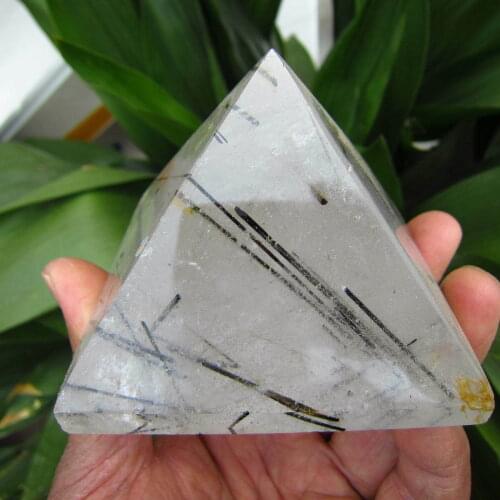 Zeldzame Natuurlijke "Zwarte Toermalijn Haar" Quartz Crystal Piramide Healing 45-50 Mm