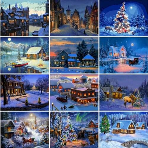 Pictures By Number Winter House Kits Home Decor Painting By Numbers Snow Landscape Drawing on Canvas Hand Painted Art Gift