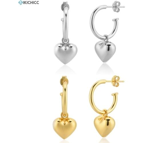 Kikichicc European 925 Sterling Silver Gold Big Heart Women Fine Jewelry Drop Earring Piercing Clips Hollow Fashion Jewels
