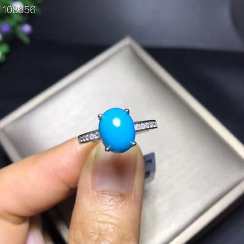 Natural turquoise ring, blue, rare gemstone, 925 sterling silver, natural gem store