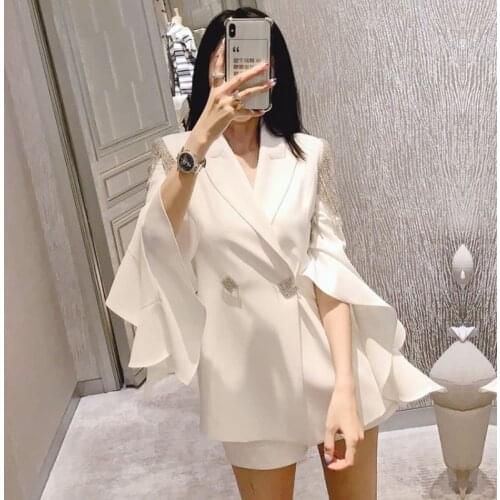 Korean Office Wear Two Piece Sets Women Clothing Korean Style Slim Tassels Blazer + Shorts Pants 2 Peice Set Women Suit AA5413