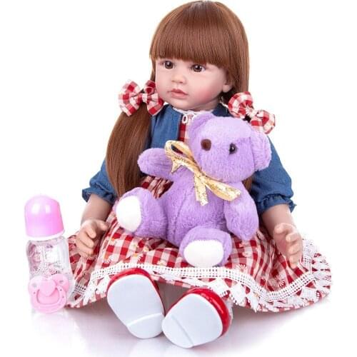 Pretty Girl Reborn Baby Doll 60cm Soft Cloth Body Realistic silicone Doll toddler baby size Kid Birthday Gift Play Toys