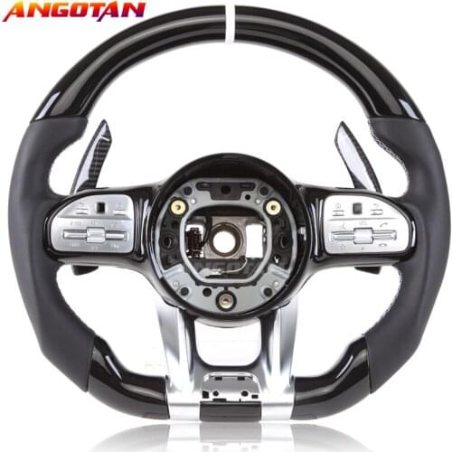 Piano baking paint Carbon Fiber smooth pu leather Steering Wheel Fit For Benz AMG Sport Car volante esportivo