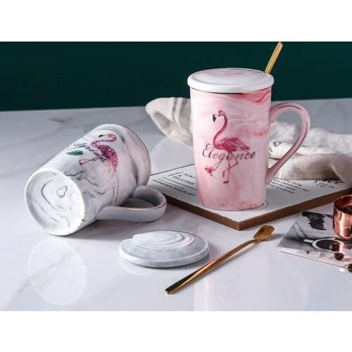 Creative marble pattern couple mug Colored flamingo ceramic cup Tea Milk coffee mug sell well Indoor office Gift Cups Drinkware