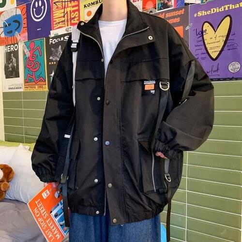 Men Military Jacket Coats Casual Windbreaker Ribbons Pockets Mens Overalls Bomber Jacket Hip Hop Streetwear Man Outwear