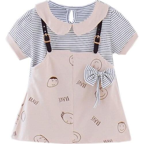 Summer children clothes dress kids baby girl dresses casual clothing infant girls cartoon print costume with bow stripe dress