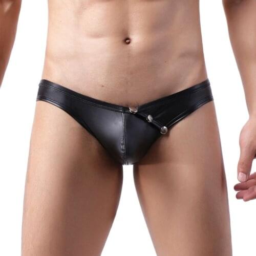 M-XXL Plus Size Male U Convex Bag Low Waist Briefs Snap-Fastener Open Crotch Shapewear Jockstrap Synthetic Leathe Mens Underwear