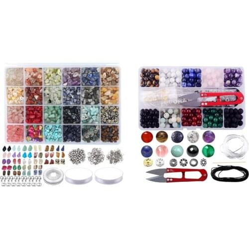Gem Bead Box Set 240 Round Loose Stones Natural Amethyst with 1323Pcs Irregular Gemstone Beads Kit