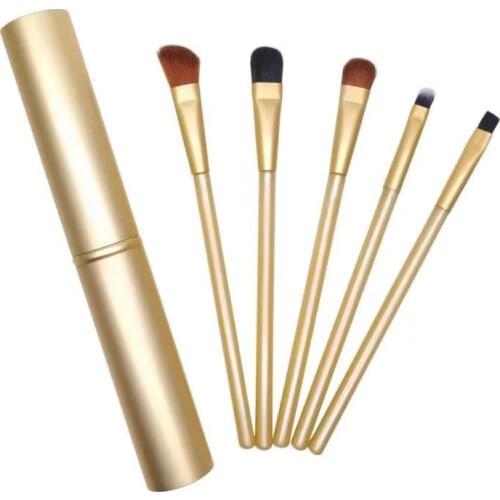 5PCS Professional Travel Portable Aluminum Tube Mini Eye Makeup Brushes Set Smudge Eyeshadow Eyeliner Eyebrow Lip Make Up Brush