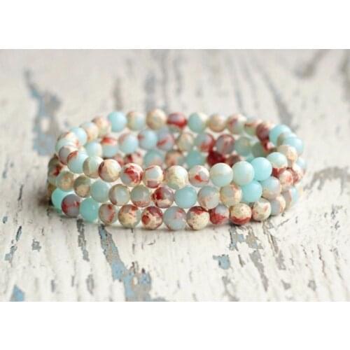 6MM/8MM Women Set Bracelets Aqua Terra Jaspers Bracelet Wrist Bule Stacked Bracelet Stacking Bead Bracelets Yoga Jewelry