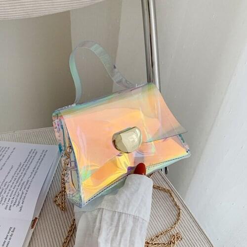 2021 New Mini Laser Chain Transparent Jelly Bag Chain Shoulder Messenger Little Fairy Magnetic Buckle Small Square Bag