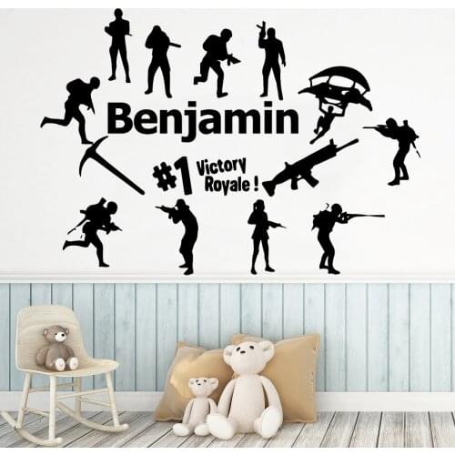 New Design Custom Name battle Royale Gaming Stickers Wall Sticker For Babys Gamer Room Vinyl Wall Decals Bedroom stickers muraux