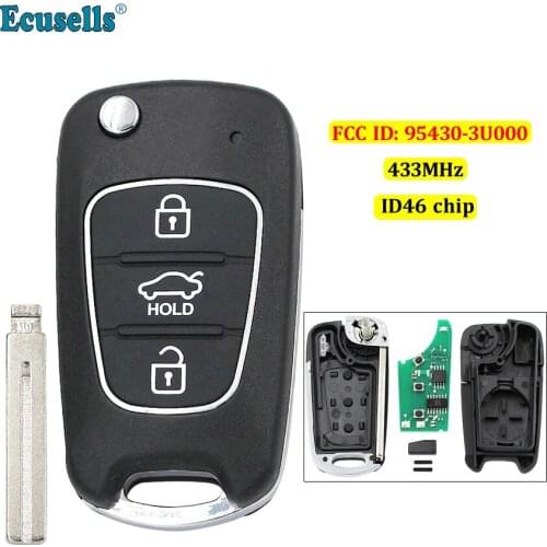 Upgraded 3 buttons Flip Remote Key Fob 433MHz ID46 chip for Kia Sportage 2010-2014 FCC ID: 95430-3U000