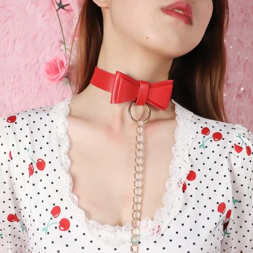 Sexy Colorful Slave Collar Necklace Traction Rope PU Leather Choker for Women Girl Adjustable Metal Buckle Jewelry Accessories