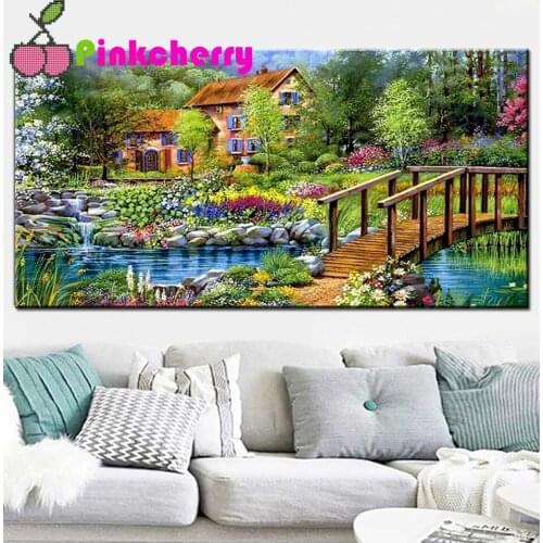 Spring Cottage scenery 5D Diamond Embroidery Landscape Full Square Diamond Painting Mosaic Rhinestones Pictures Home Decor k817