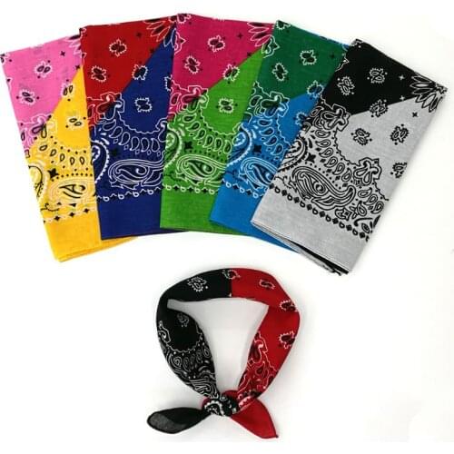 Bohemian Paisley Floral Double Color Block 50x50CM Unisex Cotton Pocket Square Scarf Headband Bandana Hip-Hop Wristband Neck Tie