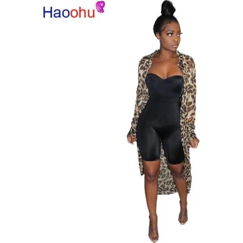 HAOOHU Casual Leopard Print Coat Long Sleeve Women Autumn Clothing Button Long Coats Streetwear Female Irregular Shirt Coat
