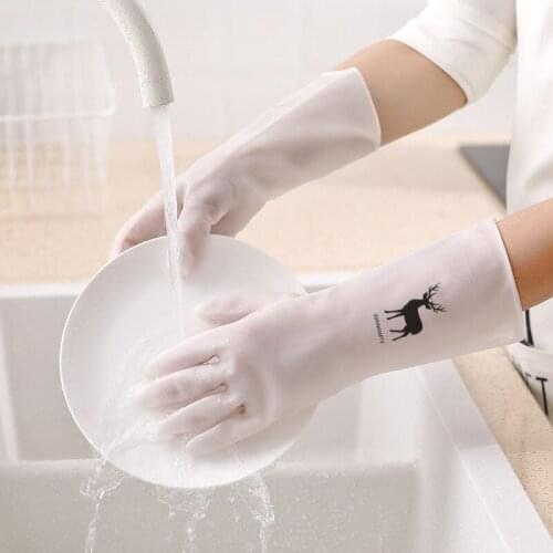 Transparent White Dish Gloves Womens Durable Rubber Waterproof Plastic Clothes Kitchen Household Cleaning NOT Disposable Gloves