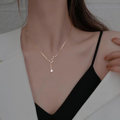 925 Sterling Silver Star Charm Necklace for Women Pave CZ Tassel Clavicle Chain Necklaces Party Jewelry 2021