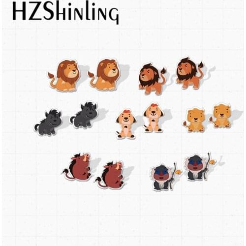 2021 New Kawaii Little Lions and Cute Animal Friends Jewelry Acrylic Epoxy Earrings Handcraft Stud Earrings for Children