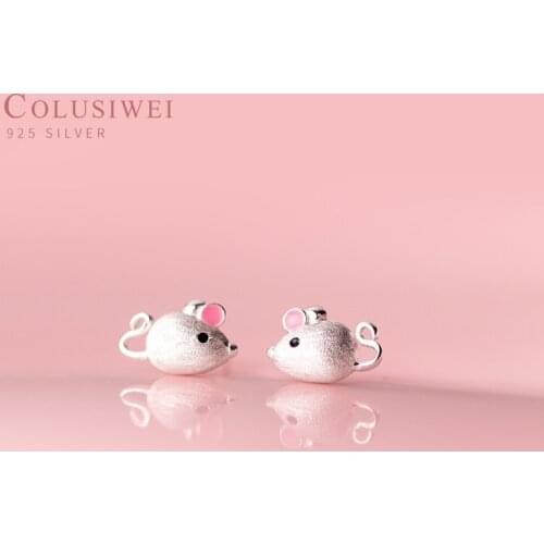 Colusiwei Fashion 925 Sterling Silver Cute Pet Hamster Stud Earrings for Women Pink Ear Mouse Animal Fine Jewelry Kids Girl Gift