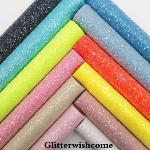 Glitterwishcome 21X29CM A4 Size Synthetic Leather, Fluo Chunky Glitter Leather fabric Vinyl for Bows, GM3141B