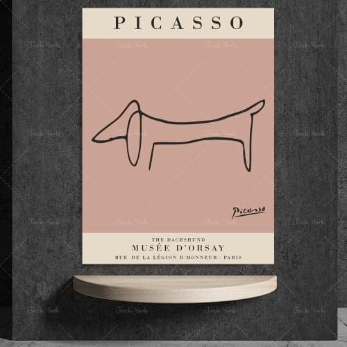 Picasso dog modern wall art prints set dachshund