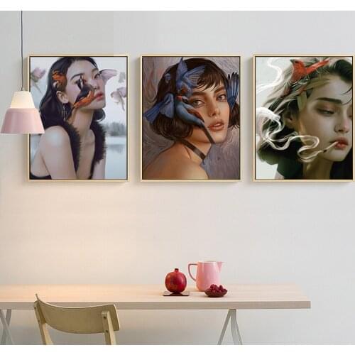 Nordic Modern Animal Woman Wall Art Canvas Painting Art Poster Print Wall Picture for Living Room Decoration Cuadros