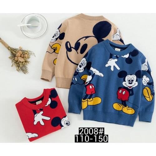 Disney Mickey Sweater Double layer Knitted Top Warm Pullover Sweater For Boy Girl Big Mickey in the Back Outwear Clothes 3-9Y