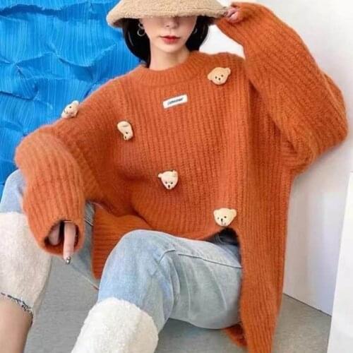 Korobov Cartoon Sweaters Korean Vintage Knitted Pullovers Japanese Sweet O Neck Long Sleeve Oversize Sueter Mujer