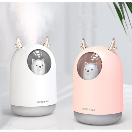 USB Humidifier 300ml Cute Pet Ultrasonic Cool Mist Aroma Air Oil Diffuser Romantic Color LED Lamp Humidificador Home Appliances
